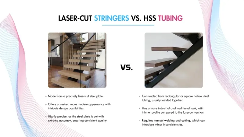 Laser-cut steel vs HSS tubing comparison for floating stair beam fabrication