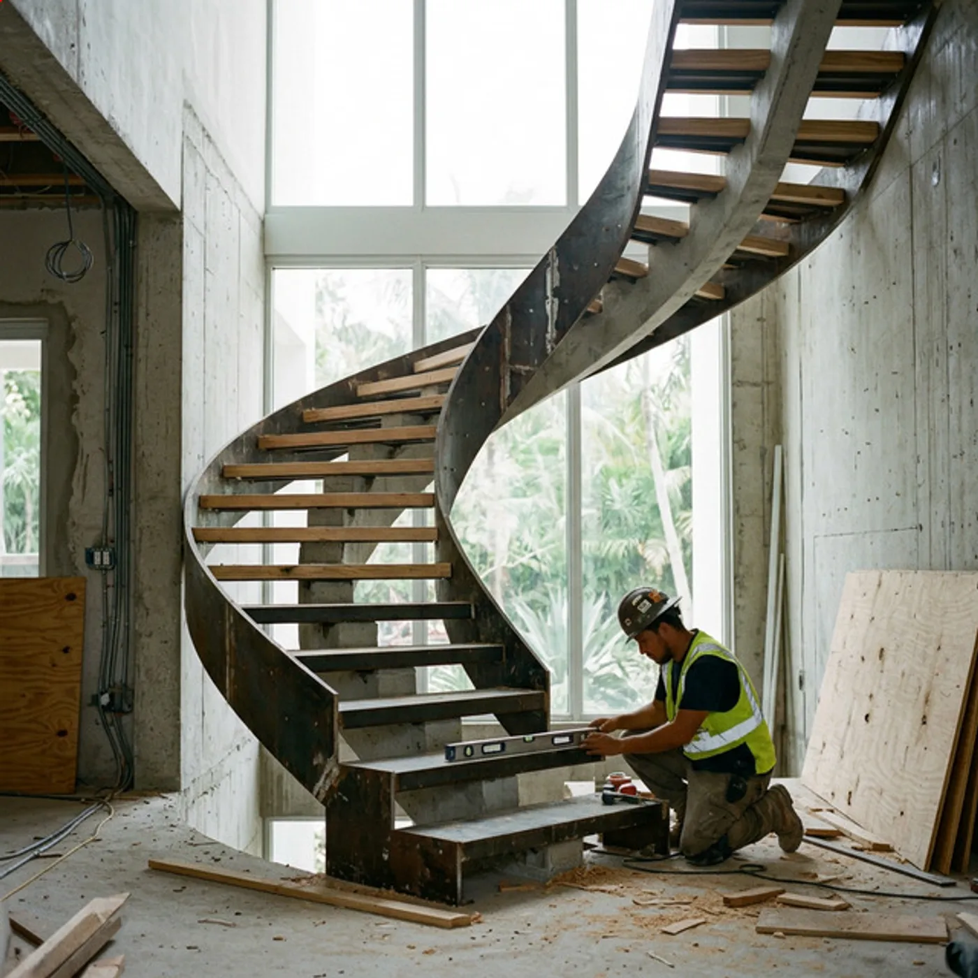 Curved Cantilevered Staircase Design & Build in Palm Beach, FL