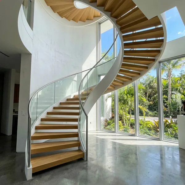 Curved Cantilevered Staircase Design & Build completed installation in Palm Beach, FL