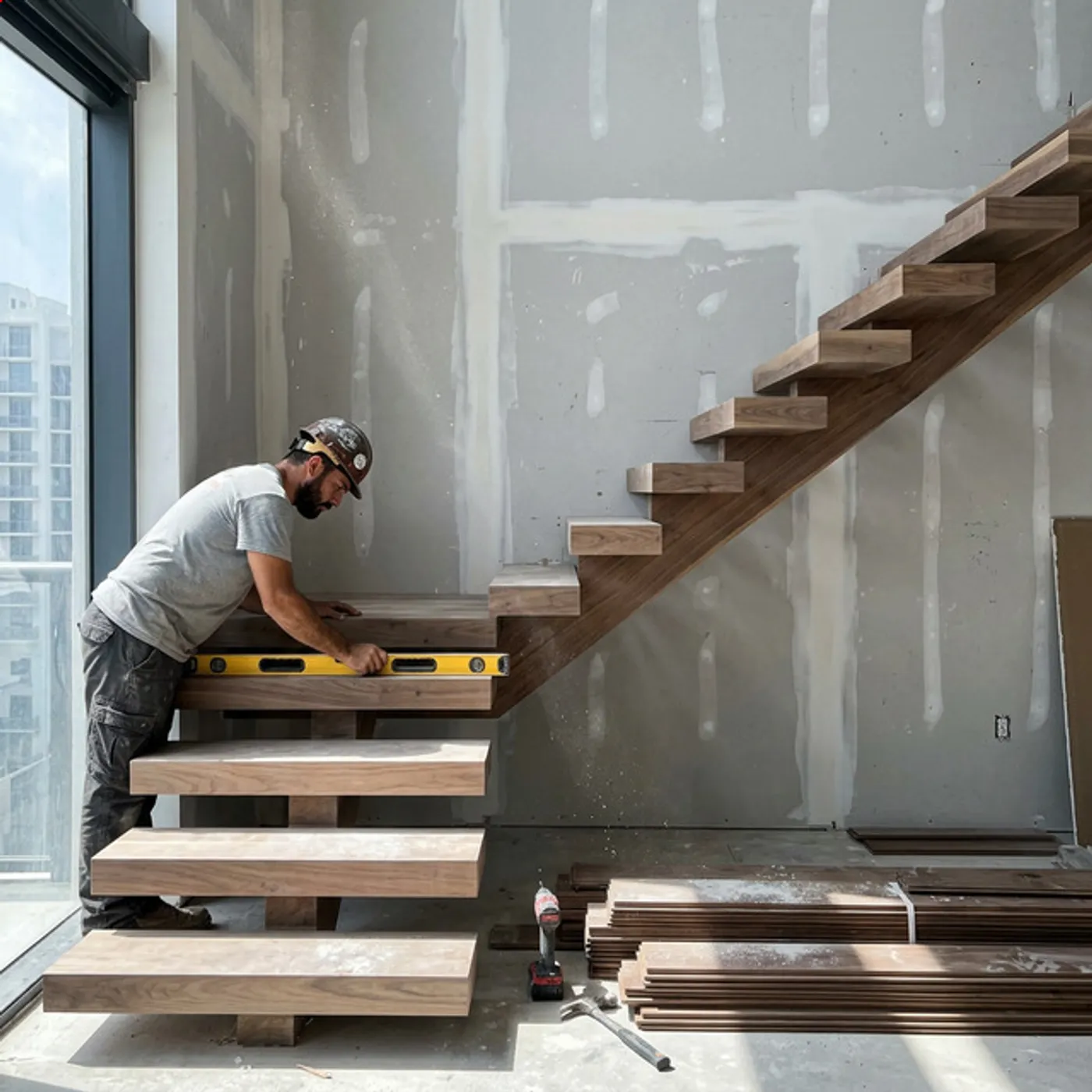 Premium Hardwood Floating Stair Customization in Palm Beach, FL