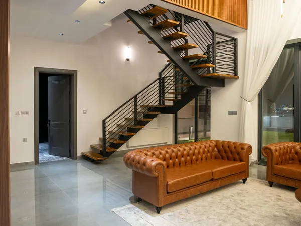 Floating stair installation in progress at a Palm Beach residence