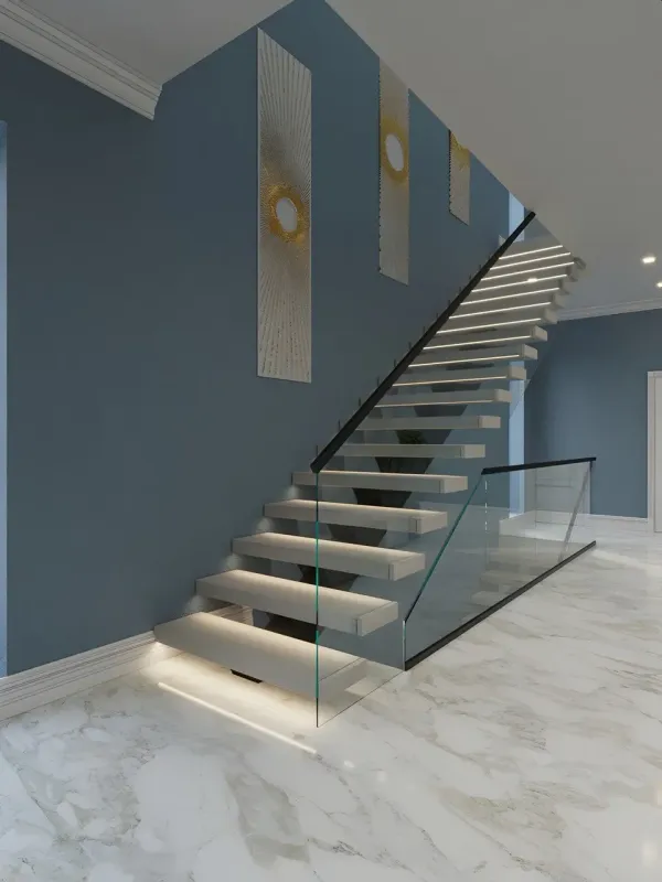Integrated LED Lighting in Stair Treads completed installation in Palm Beach, FL